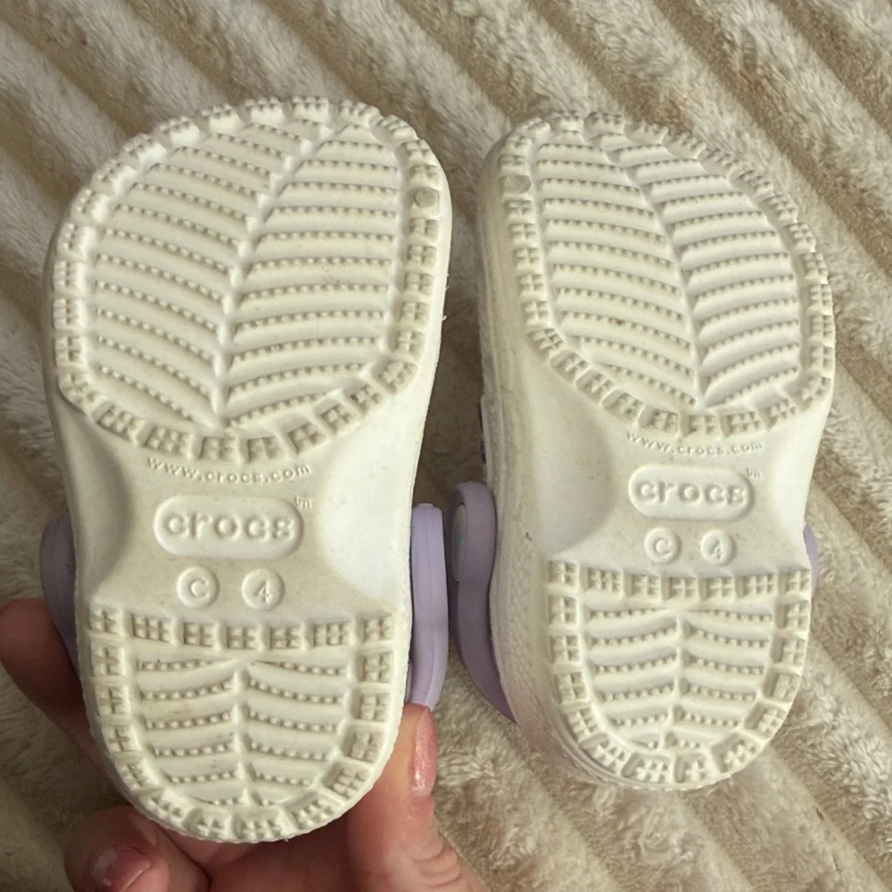 CROCS Kids White and Lavender Sandals - Picture 2 of 5